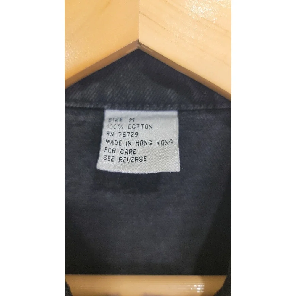 Black‎ Denim Trucker Jean Jacket M Upcycled Distressed Vtg Hippie Flower Rainbow